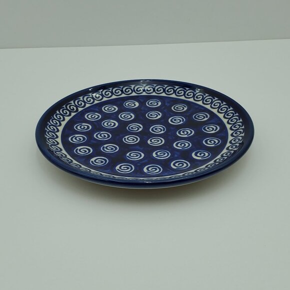 Polish Pottery Cobalt Swirl Dessert Plate Blue White Swirl Appetizer Bread Plate - Picture 2 of 5